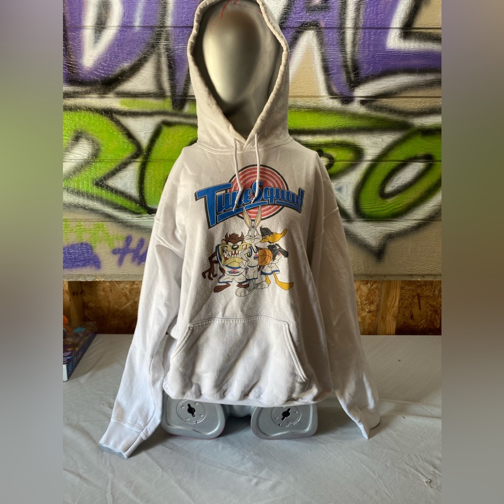 Space Jam Looney Tunes Tune Squad White Hoodie Sweatshirt Unisex Size Large